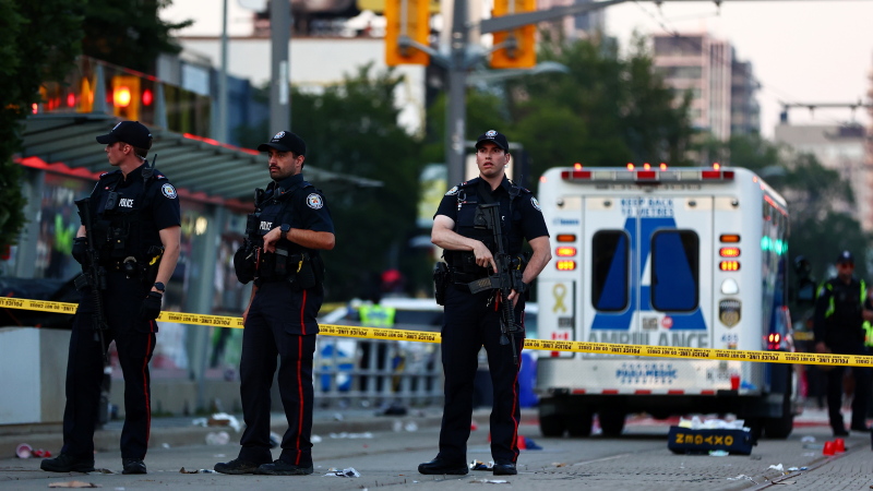 Police respond to an active shooter at the Salsa on St. Clair event in Toronto, Saturday, July 11, 2026.