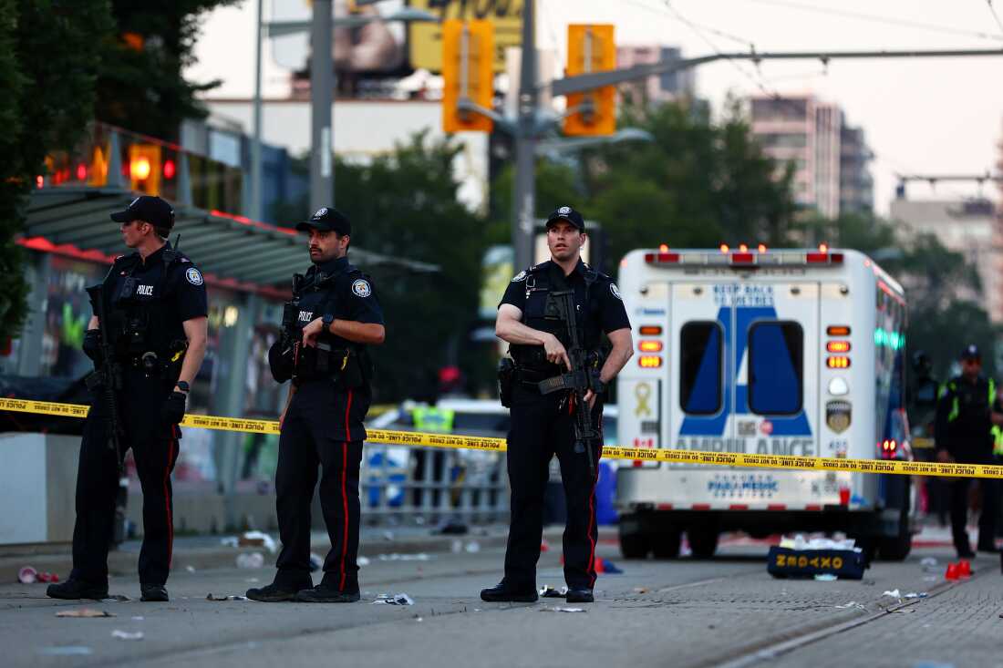 Police respond to an active shooter at the Salsa on St. Clair event in Toronto, Saturday, July 11, 2026.