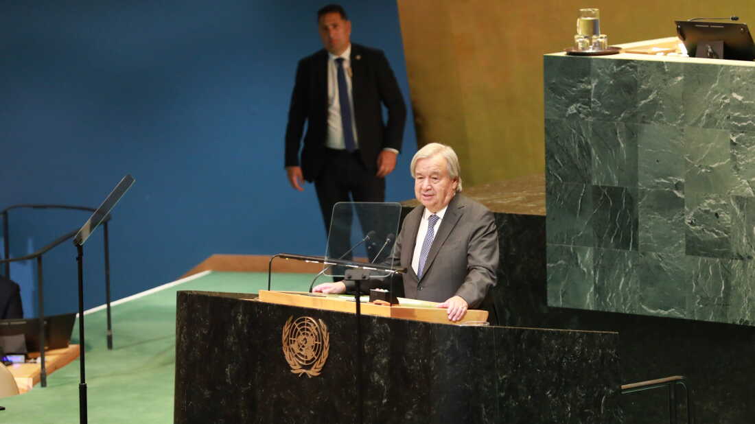 U.N. Secretary-General António Guterres speaks at the opening of the 81th session of the U.N. General Assembly in New York, Sept. 8. Guterres will attend his last high-level week as secretary-general.