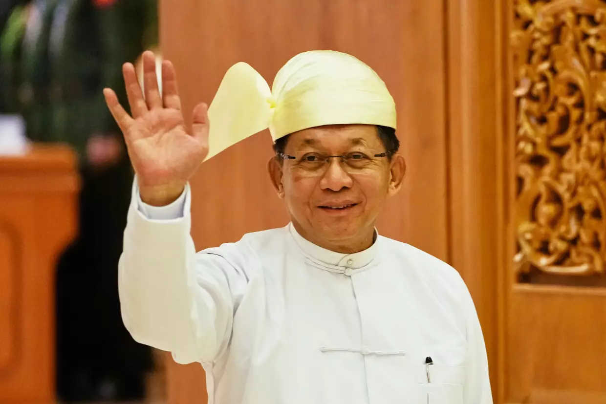Senior Gen. Min Aung Hlaing, then head of Myanmar's military council, inspects officers during a parade to commemorate Myanmar's 78th Armed Forces Day in Naypyitaw, Myanmar, March 27, 2023.