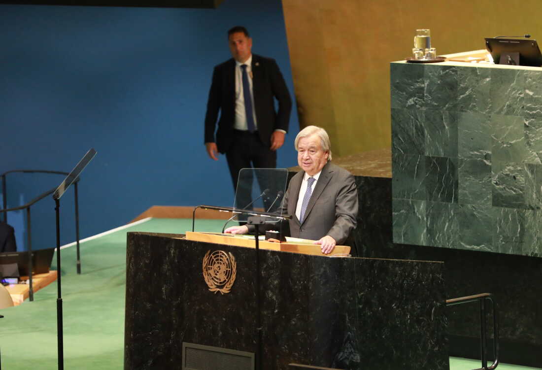 U.N. Secretary-General António Guterres speaks at the opening of the 81th session of the U.N. General Assembly in New York, Sept. 8. Guterres will attend his last high-level week as secretary-general.