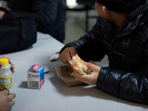 Great Valley School District students eat lunch in their cafeteria. Cafeteria staff sometimes make vegetarian entrees upon request.