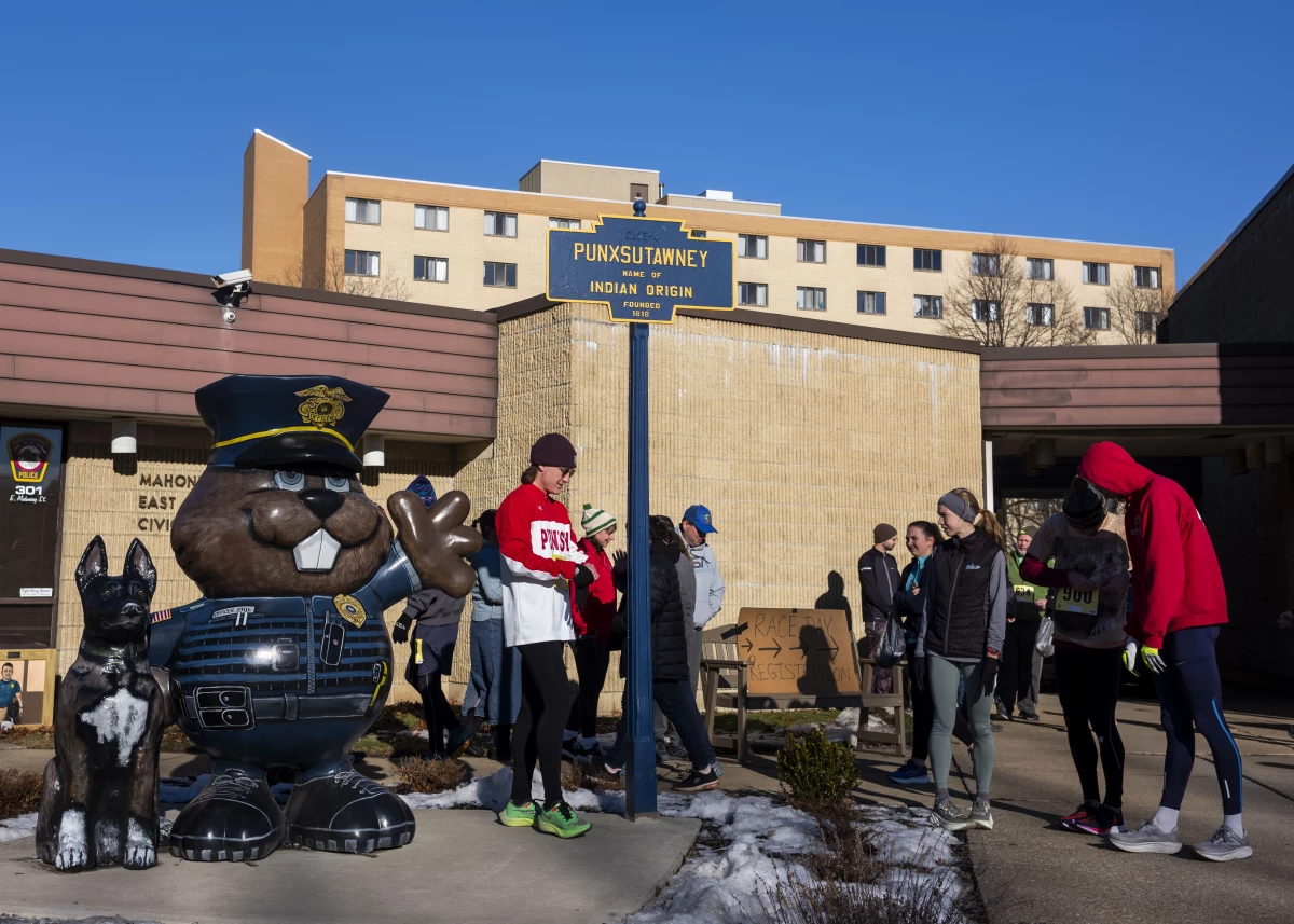 Joggers gather prior to the Groundhog Jog 4 Mile Run in Punxsutawney.