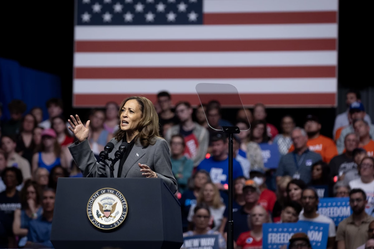 Vice President Kamala Harris speaks during a campaign rally at the Alliant Energy Center on Sept. 20 in Madison, Wis. Harris spoke to a capacity crowd of 10,500 during the event.
