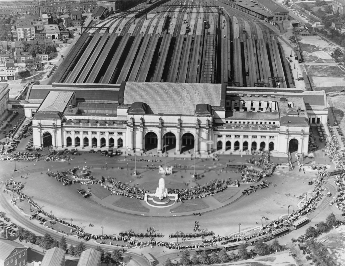An aerial view of Union Station in 1921, less than two decades after it opened.