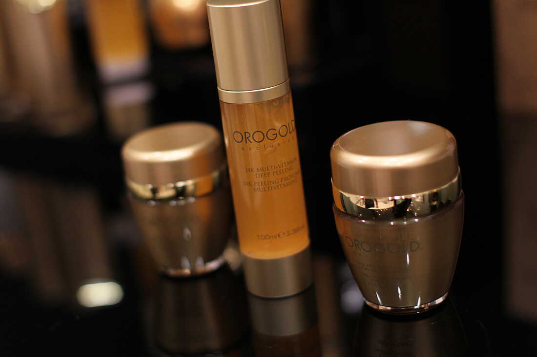 Skincare products on display at the Orogold store opening at the Copley Place mall in Boston in 2013. The store has since closed.