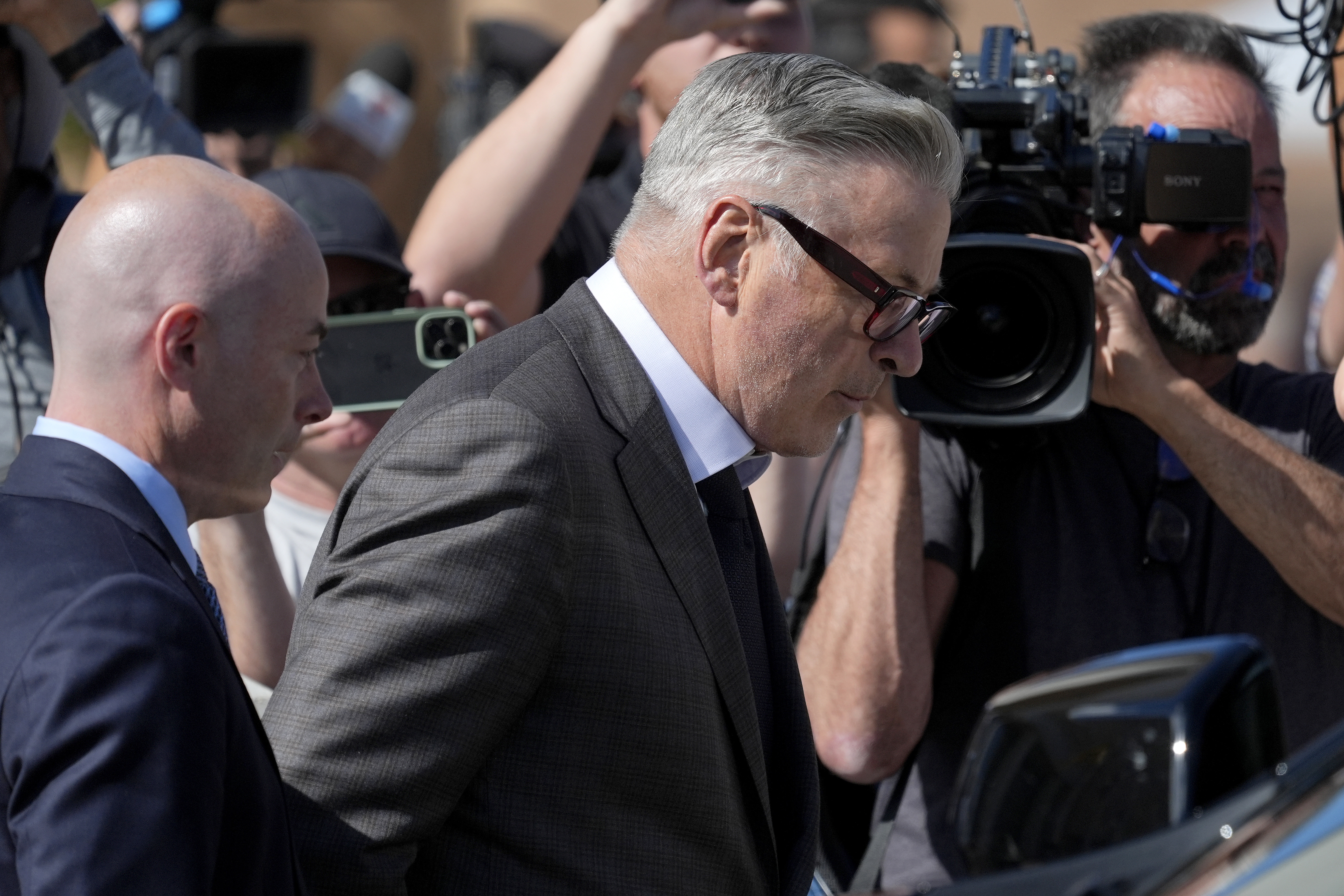 Actor Alec Baldwin leaves court after jury selection on Tuesday. Baldwin
