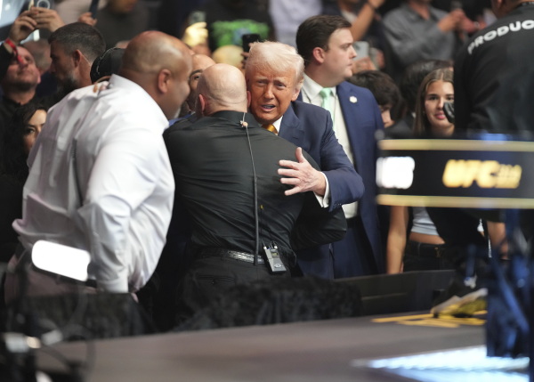 President Donald Trump attends an Ultimate Fighting Championship (UFC) event in Miami on Saturday.