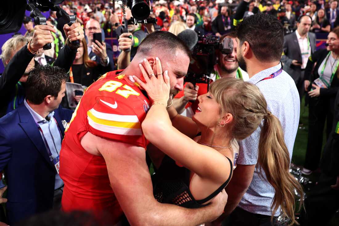 Travis Kelce and Taylor Swift celebrated publicly after the Kansas City Chiefs won the 2024 Super Bowl.