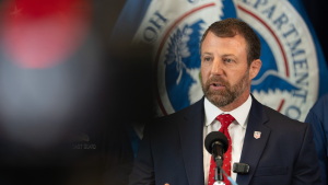 Department of Homeland Security Secretary Markwayne Mullin speaks during a news conference July 1 in New York.