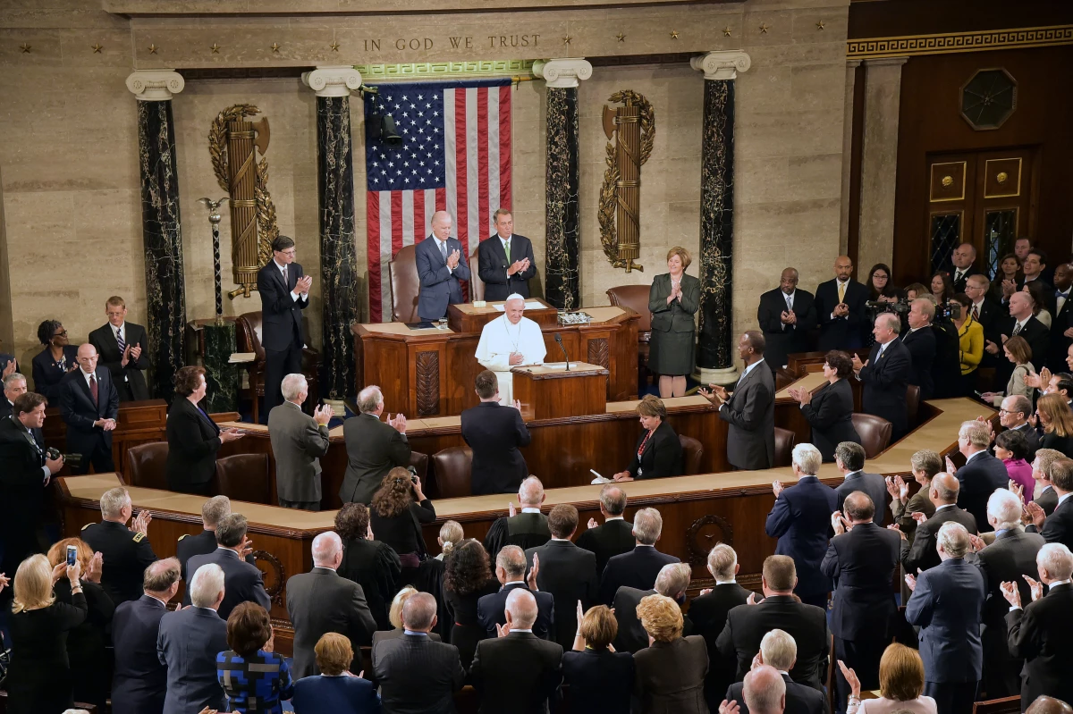 Pope Francis addresses a joint session of Congress in Washington, D.C., on Sept. 24, 2014. The Pope was the first leader of the Roman Catholic Church to address a joint session of Congress.