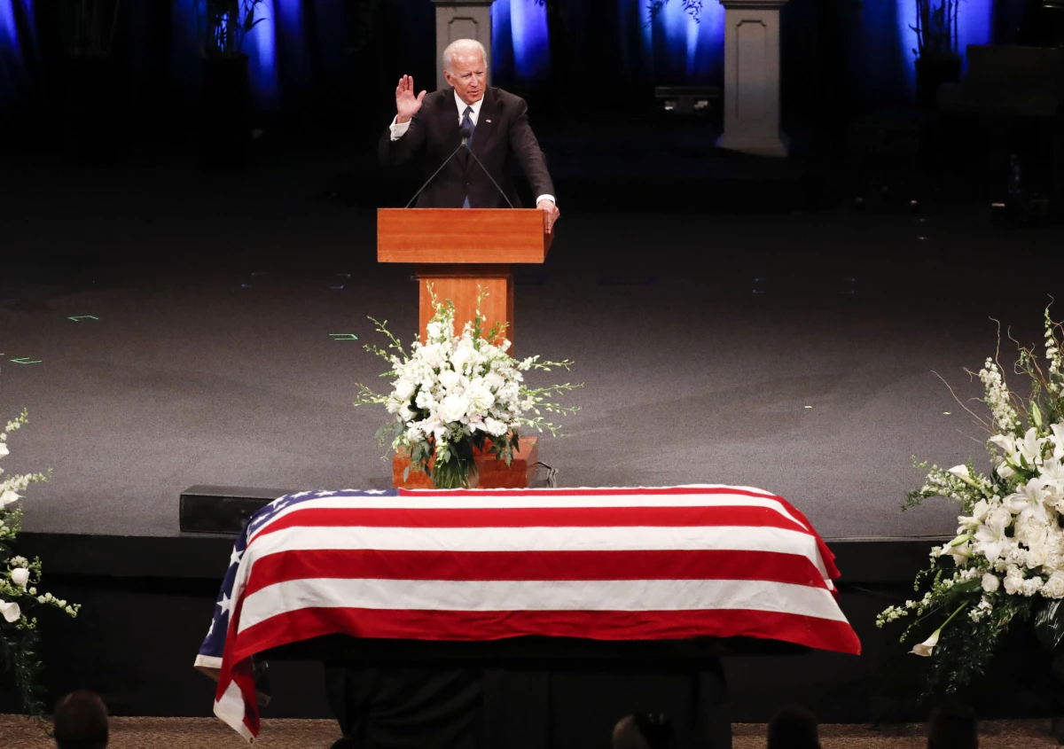 Joe Biden speaks during the memorial service for Sen. John McCain on Aug. 30, 2018, in Phoenix.