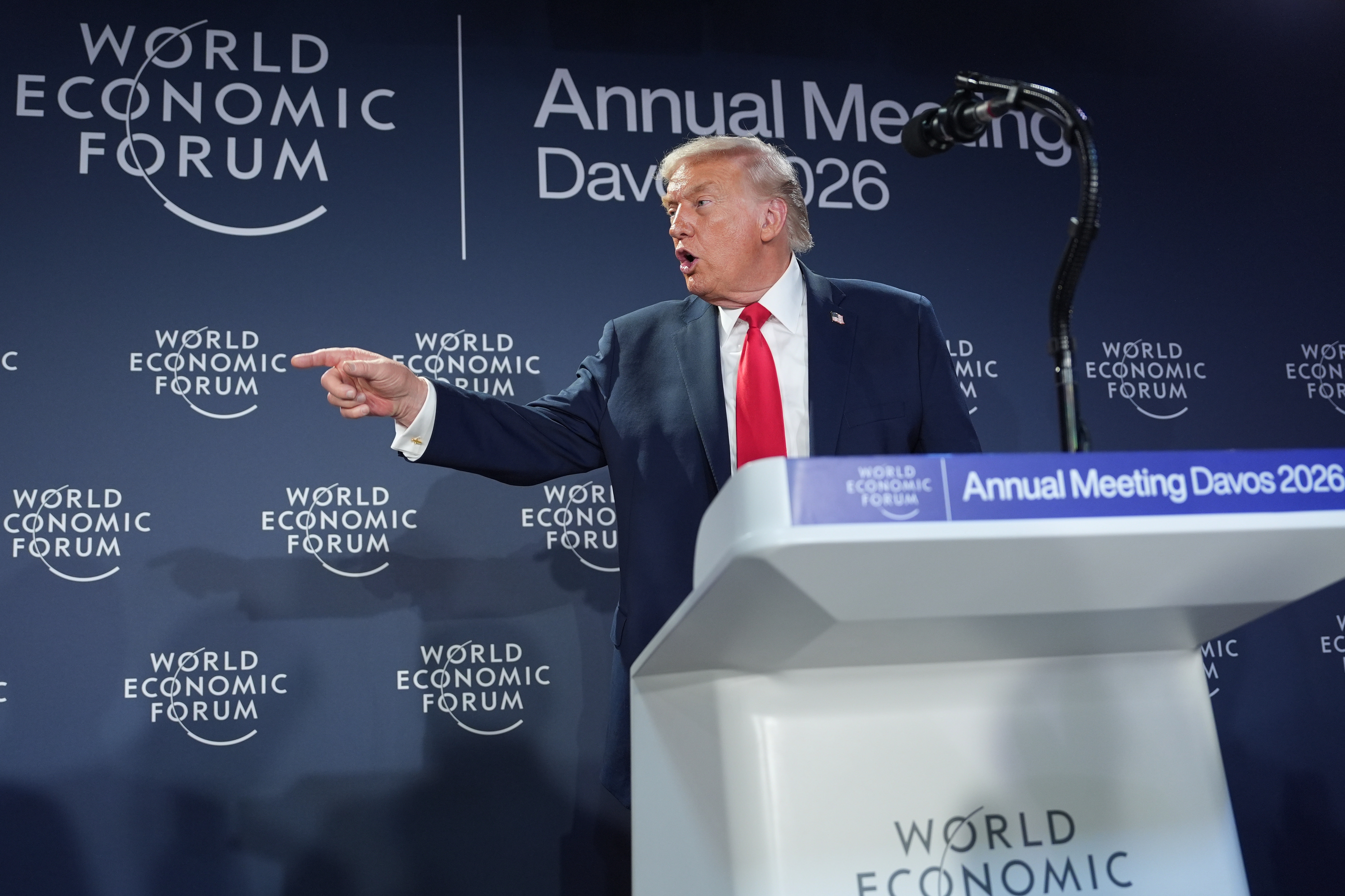 President Trump speaks at the World Economic Forum in Davos, Switzerland, on Wednesday. The president said he wouldn