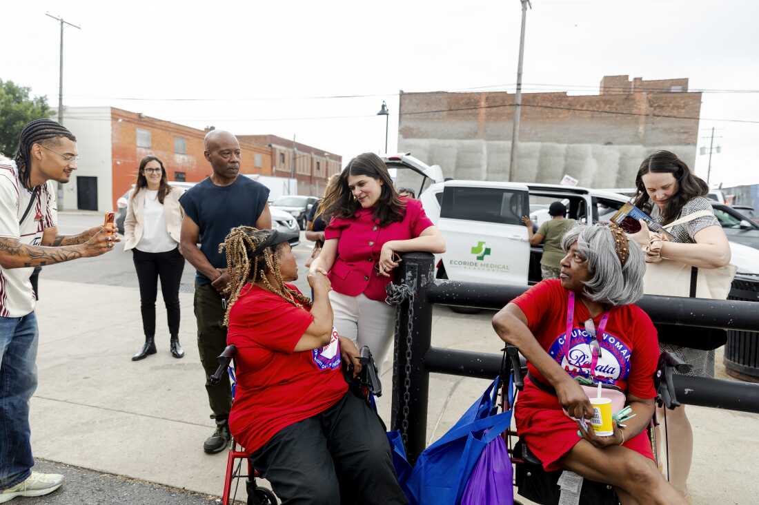 Haley Stevens speaks and interacts with voters at Councilwoman Mary Waters’ 5th Annual Senior Summer Sizzler event on July 28, 2026 at Eastern Market in Detroit, Mich.