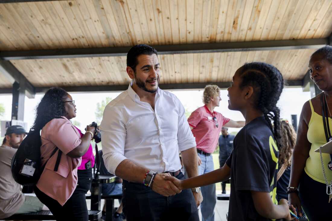 Dr. Abdul El-Sayed, the Michigan Democratic Senate candidate meets with voters and supporters in Rouge Park on July 26, 2026 in Detroit, Mich.