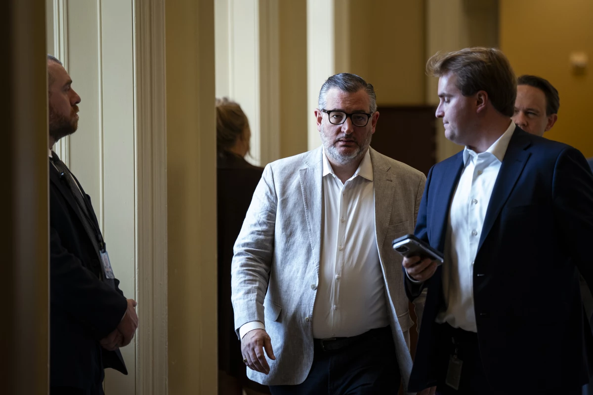 Sen. Ted Cruz departs a meeting with Senate Republicans in the U.S. Capitol in June. Cruz has claimed that China is funding climate lawsuits in the United States. His office has not offered evidence to support that allegation.
