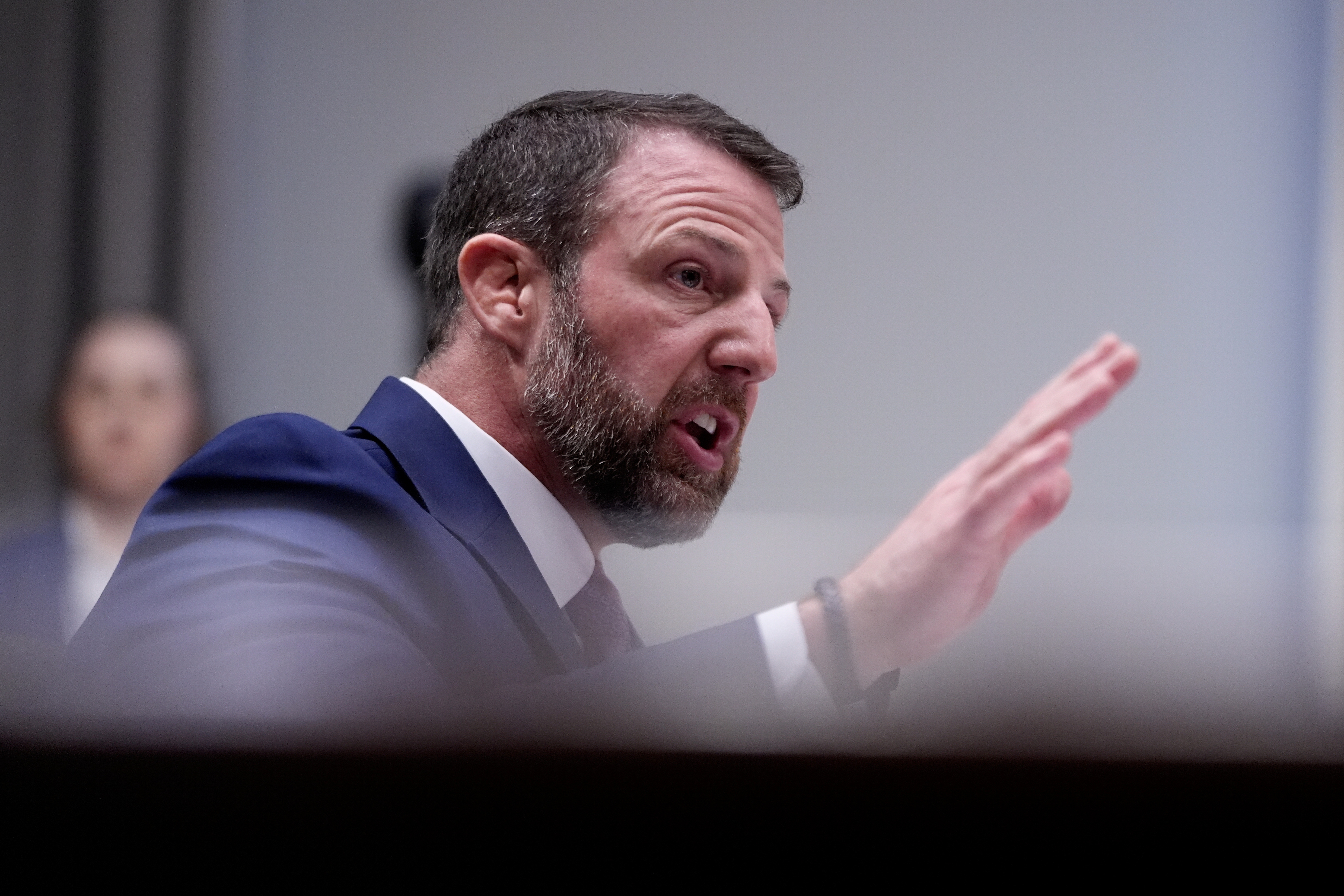 Sen. Markwayne Mullin, R-Okla., seen here at his confirmation hearing on March 18, was confirmed to run the Department of Homeland Security. (AP)