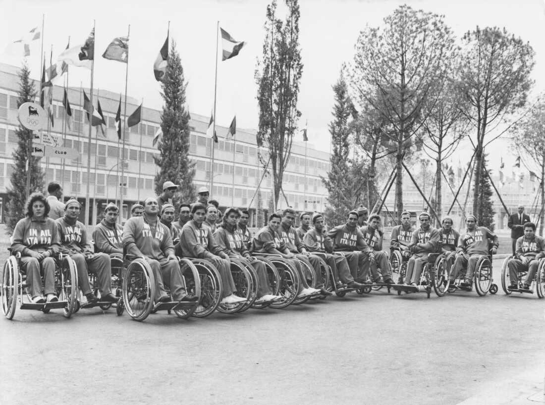 The Italian team at the Olympic village in Rome before the start of the first international Paralympic Games in September 1960.