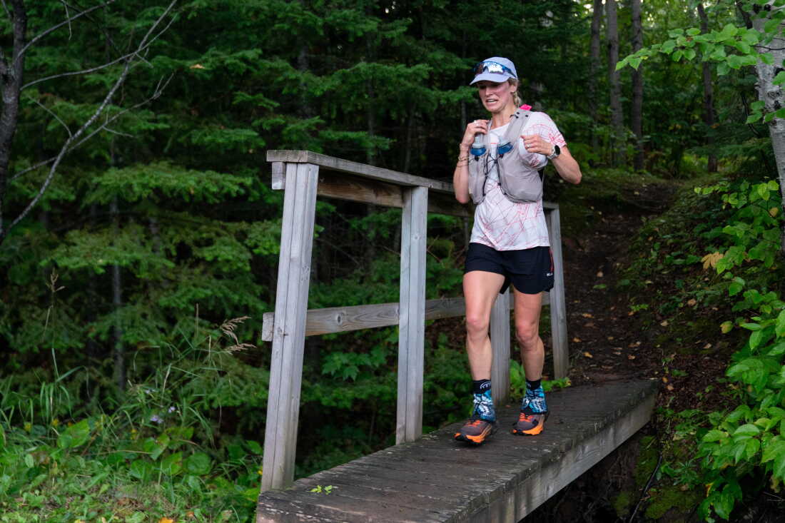Gold medal-winning Olympian and Minnesotan Jessie Diggins races in the Superior 100 Mile Trail Race Friday, Sept. 11, 2026 near Silver Bay, Minn.