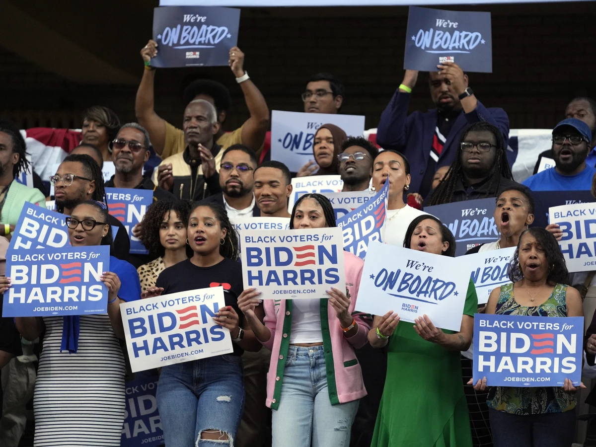 Supporters listen as President Biden speaks during a Black Voters for Biden campaign event at Girard College, Wednesday, May 29, in Philadelphia. Biden won Black voters under 45 with around 80% in 2020. In a recent University of Chicago poll, that support is more of a question in 2024.