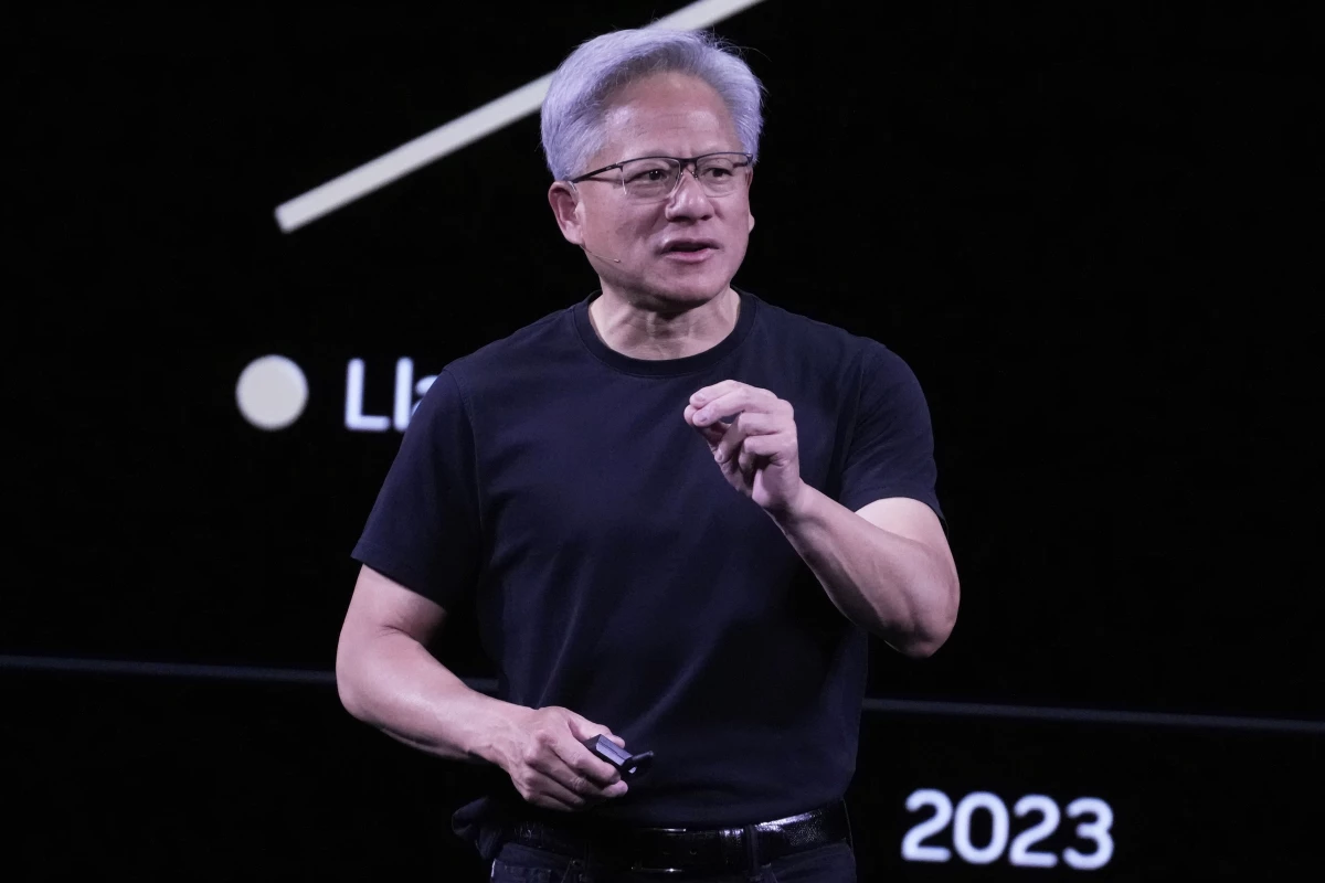 NVIDIA CEO Jensen Huang delivers his keynote address Wednesday, June 11, 2025 at the Vivatech fair in Paris.