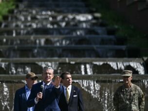 US Secretary of Defense Pete Hegseth speaks as he hosts a