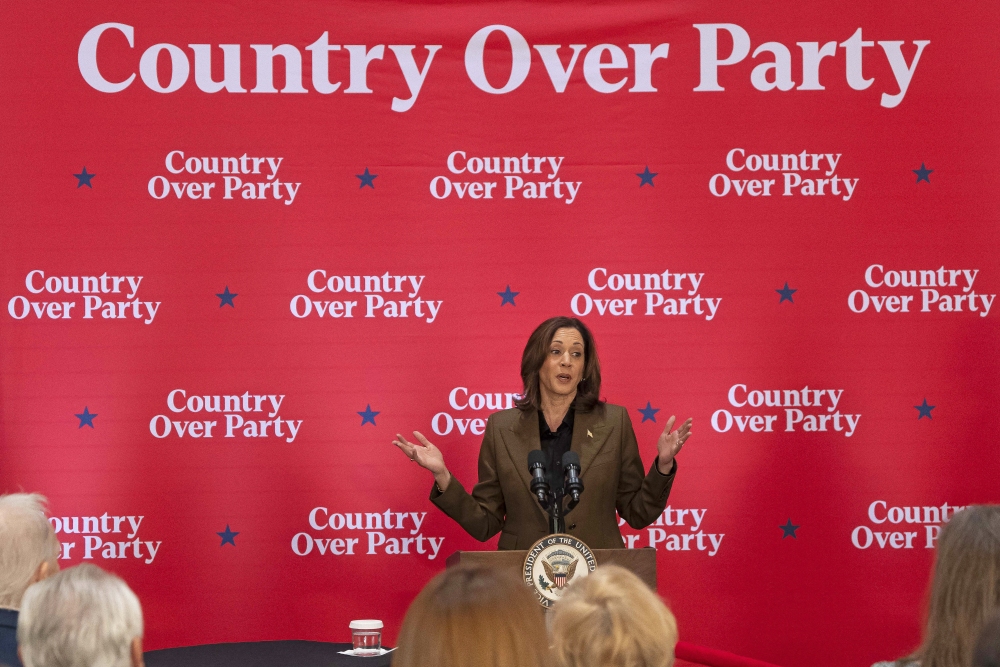 Vice President and Democratic presidential candidate Kamala Harris delivers remarks at a Republicans for Harris event in Scottsdale, Arizona, Oct. 11. (AFP via Getty Images)