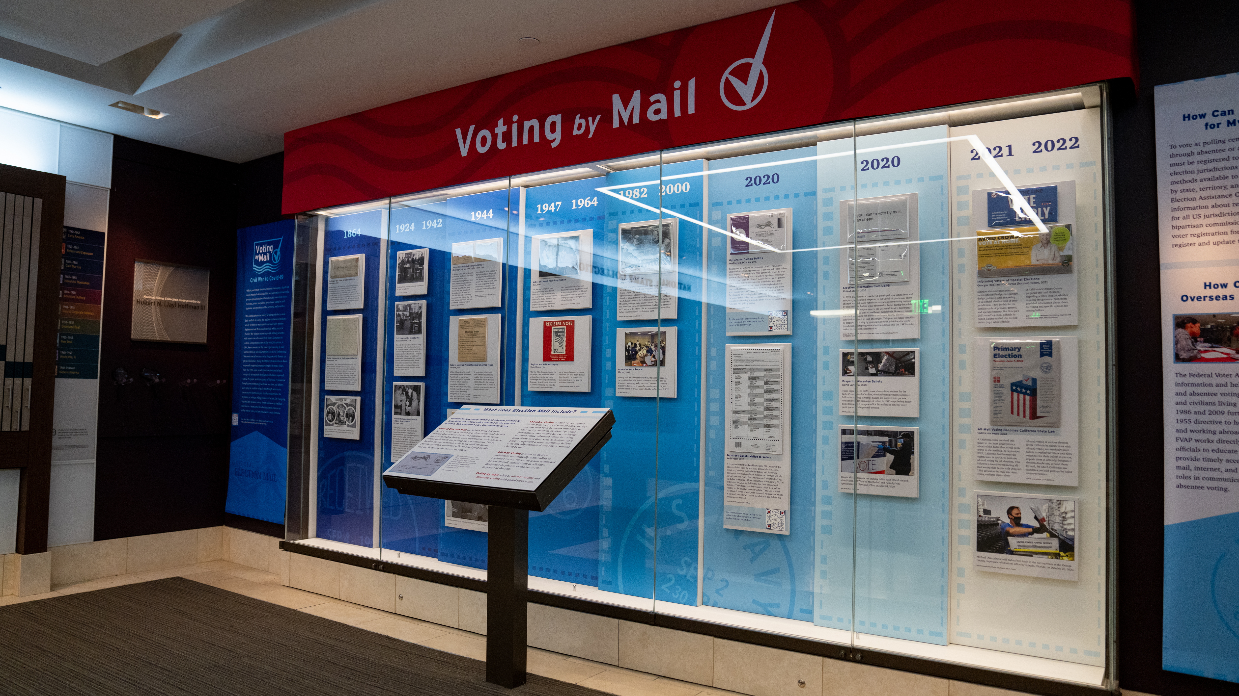 The “Voting by Mail” exhibition at the National Postal Museum in Washington, D.C., tracks the long history of mail-in voting in the United States with a selection of historical ballot envelopes, election mailers and photographs.