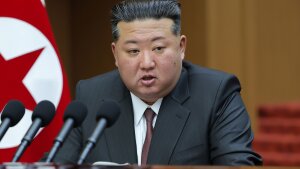 In this photo provided by the North Korean government, its leader Kim Jong Un delivers a speech during a session of the Supreme People&rsquo;s Assembly at parliament in Pyongyang, North Korea Monday, March 23, 2026.