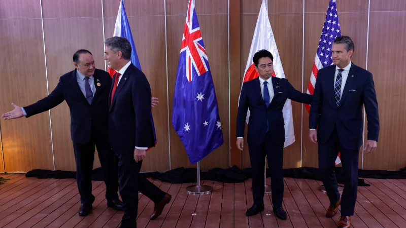 Image 42: From left, Philippines Defense Secretary Gilberto Teodoro, Australia Defense Minister Richard Marles, Japan Defense Minister Shinjiro Koizumi and U.S.Defense Secretary Pete Hegseth prepare to leave after posing for pictures before holding a Quadrilateral Meeting on the sidelines of the 20th Association of Southeast Asian Nations (ASEAN) Defence Ministers' Meeting (ADMM) and 13th ADMM-Plus Meetings in Cebu, Philippines, Wednesday, Oct. 28, 2026.