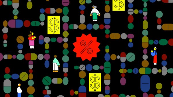 Illustration of patients navigating a maze to find their medicines at the right price.