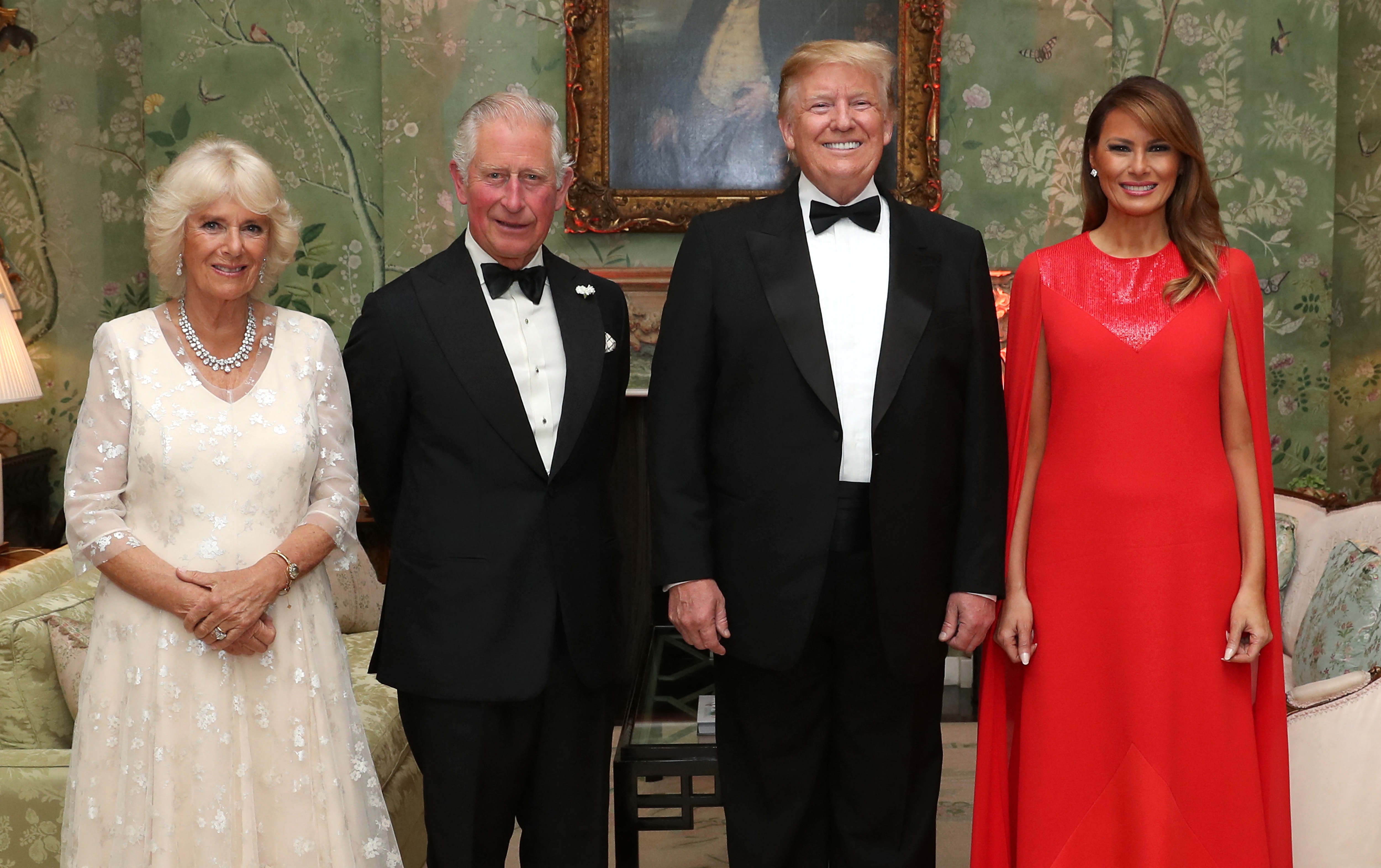 President Trump and first lady Melania Trump on their first state visit to the United Kingdom on June 4, 2019, ahead of a dinner with then-Prince Charles and Camilla, Duchess of Cornwall.