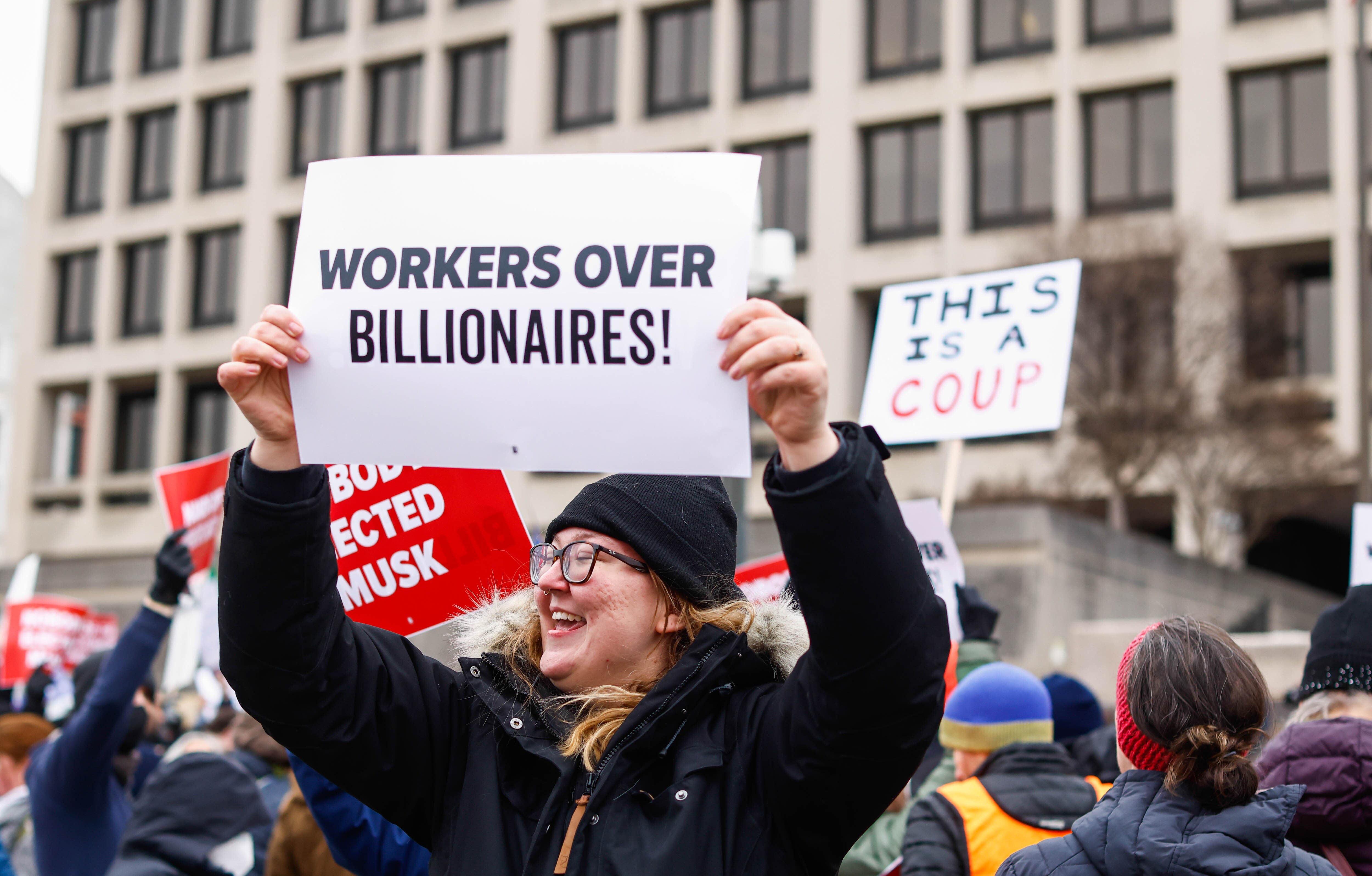 A protest at the U.S. Department of Labor on Feb. 5. (Photo by Kena Betancur/VIEWpress)