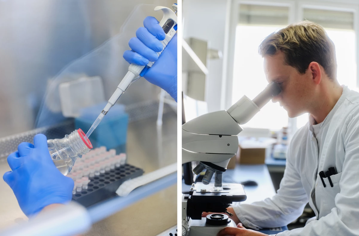 Thijs van Klaveren, a bioprocess engineer at Planet A Foods, checks samples at the company's laboratory, which specializes in researching cocoa butter and fat alternatives.