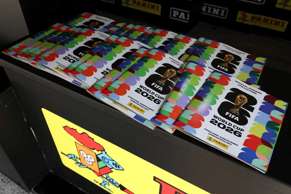 Softcover sticker albums are displayed during at FIFA World Cup event at the Boys & Girls Club in Dallas on April 24.