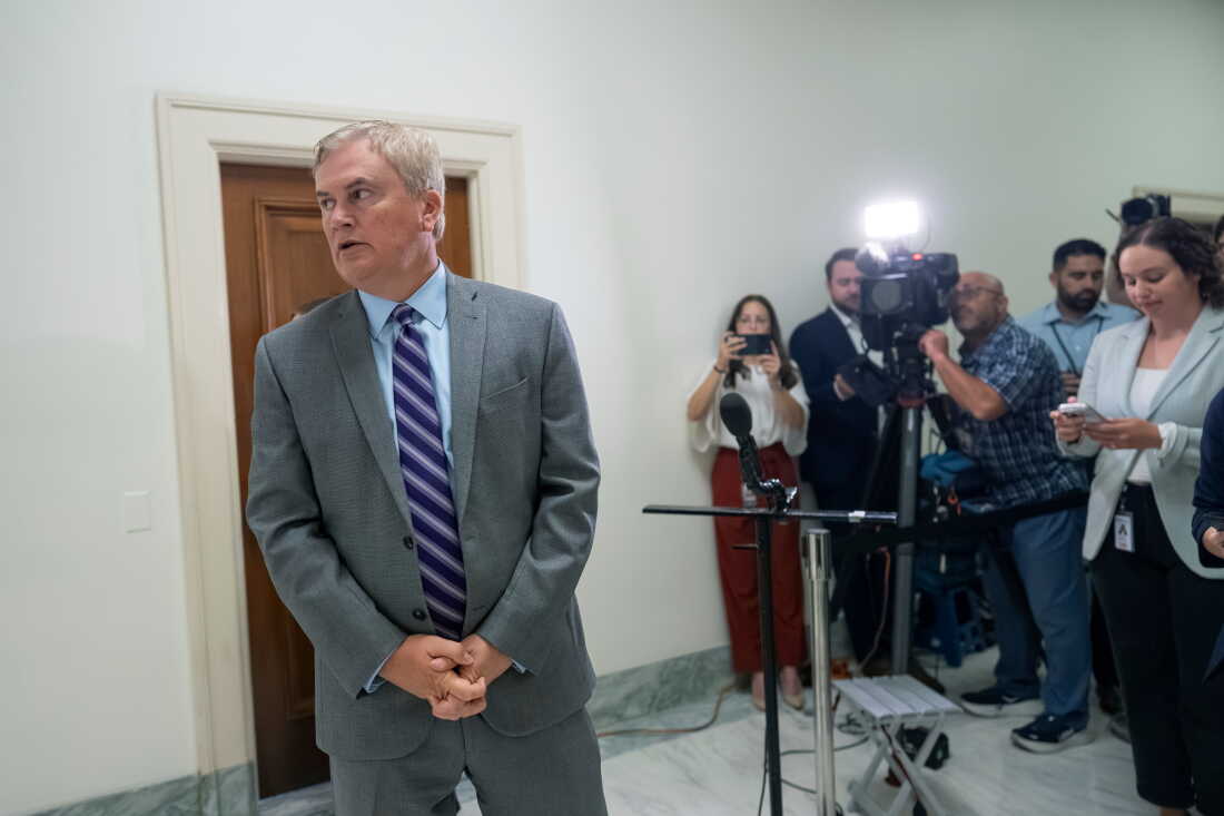 House Oversight Committee Chairman James Comer, R-Ky., speaks to reporters after Leon Black, a billionaire with close ties to Jeffrey Epstein, refused to appear as a witness in the panel's investigation, on Capitol Hill in Washington, Thursday, Sept. 3, 2026.