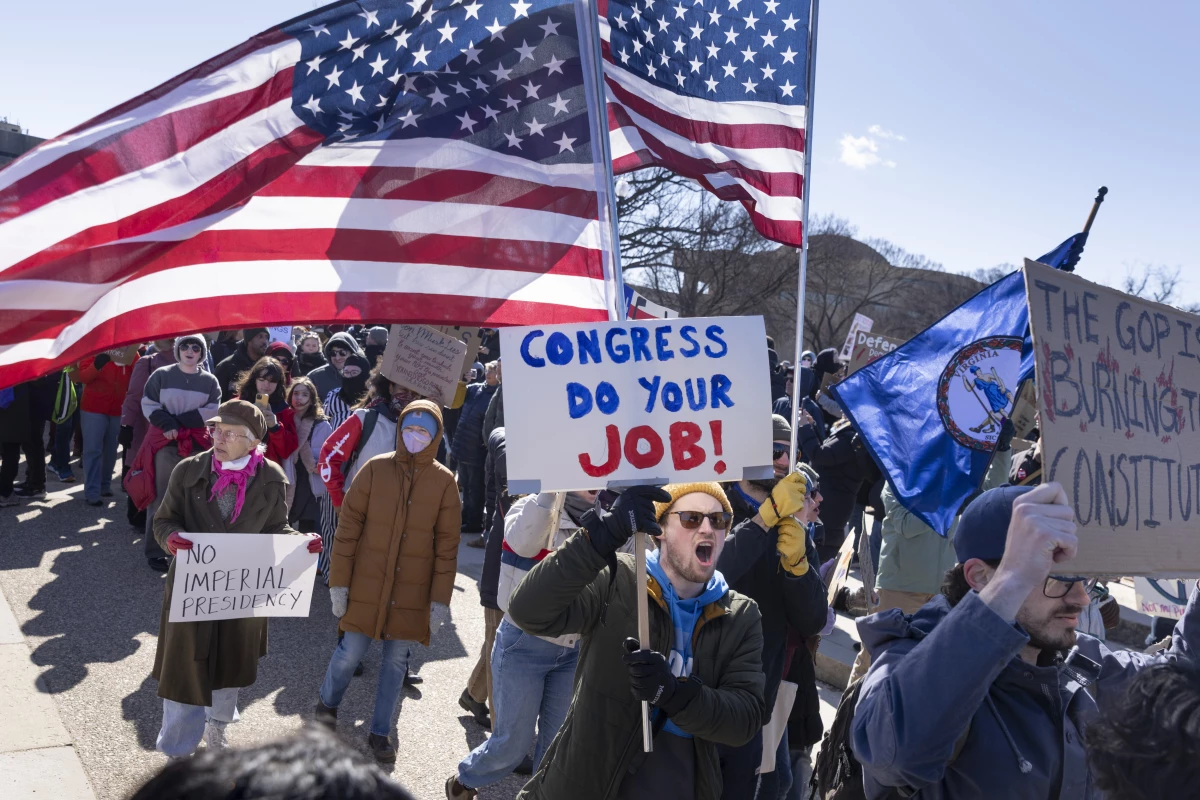 Thousands of people demonstrated at the Presidents' Day protest against Donald Trump and Elon Musk.