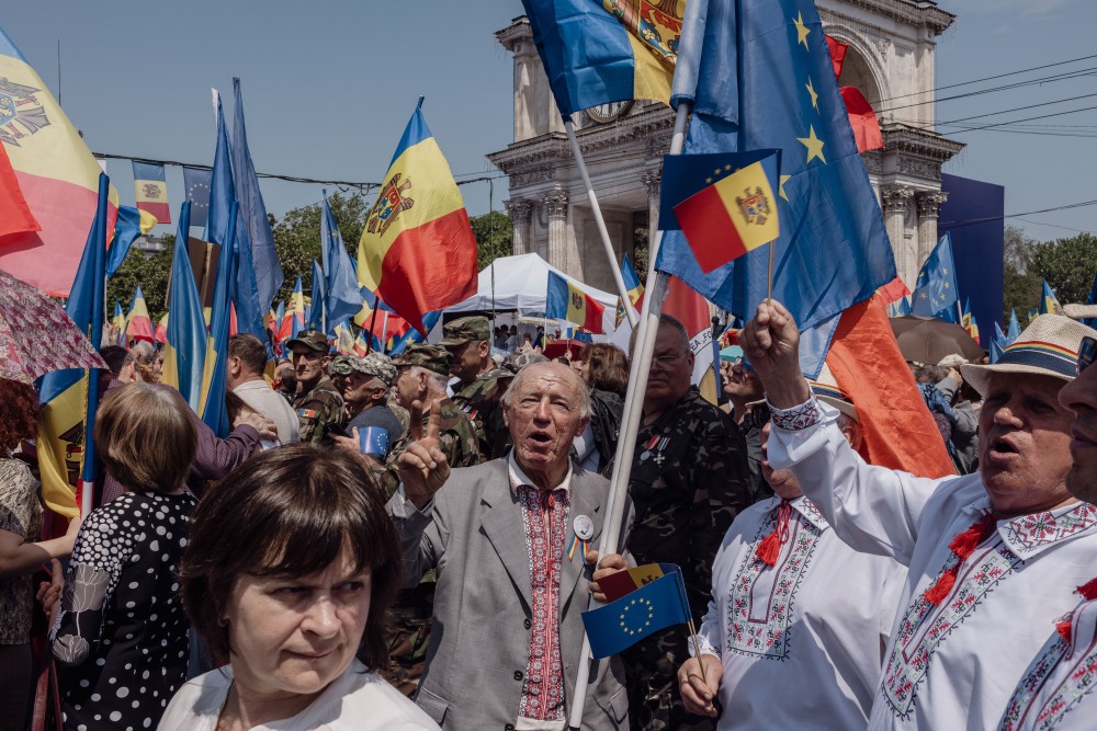 A demonstration in support of European Union integration, in Chișinău, Moldova, May 21, 2023. (Will Baxter)