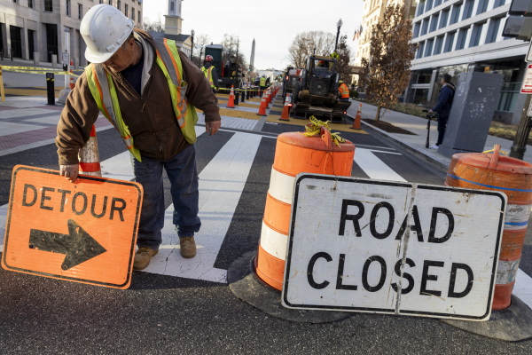 Reconstruction on D.C.'s Black Lives Matter plaza began this morning. The 50-foot long street mural spelling out Black Lives Matter on 16th Street was created during the 2020 protests following the police killing of George Floyd. According to a DDOT statement, work on the plaza will take six to eight weeks to complete. Mayor Bowser said that the plaza will be part of DC's America 250 mural project, "where we will invite students and artists to create new murals across all eight wards."