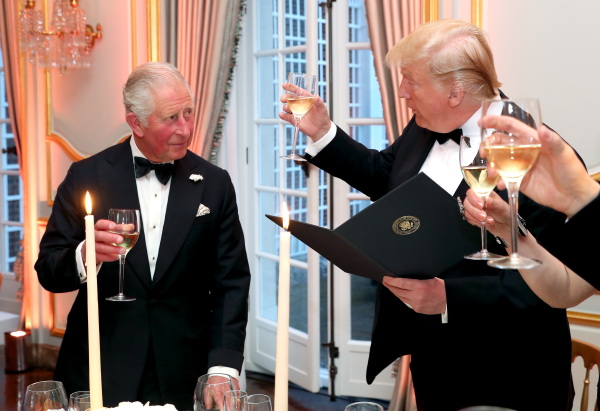 President Trump toasts then-Prince Charles, Prince of Wales during a state visit on June 4, 2019.