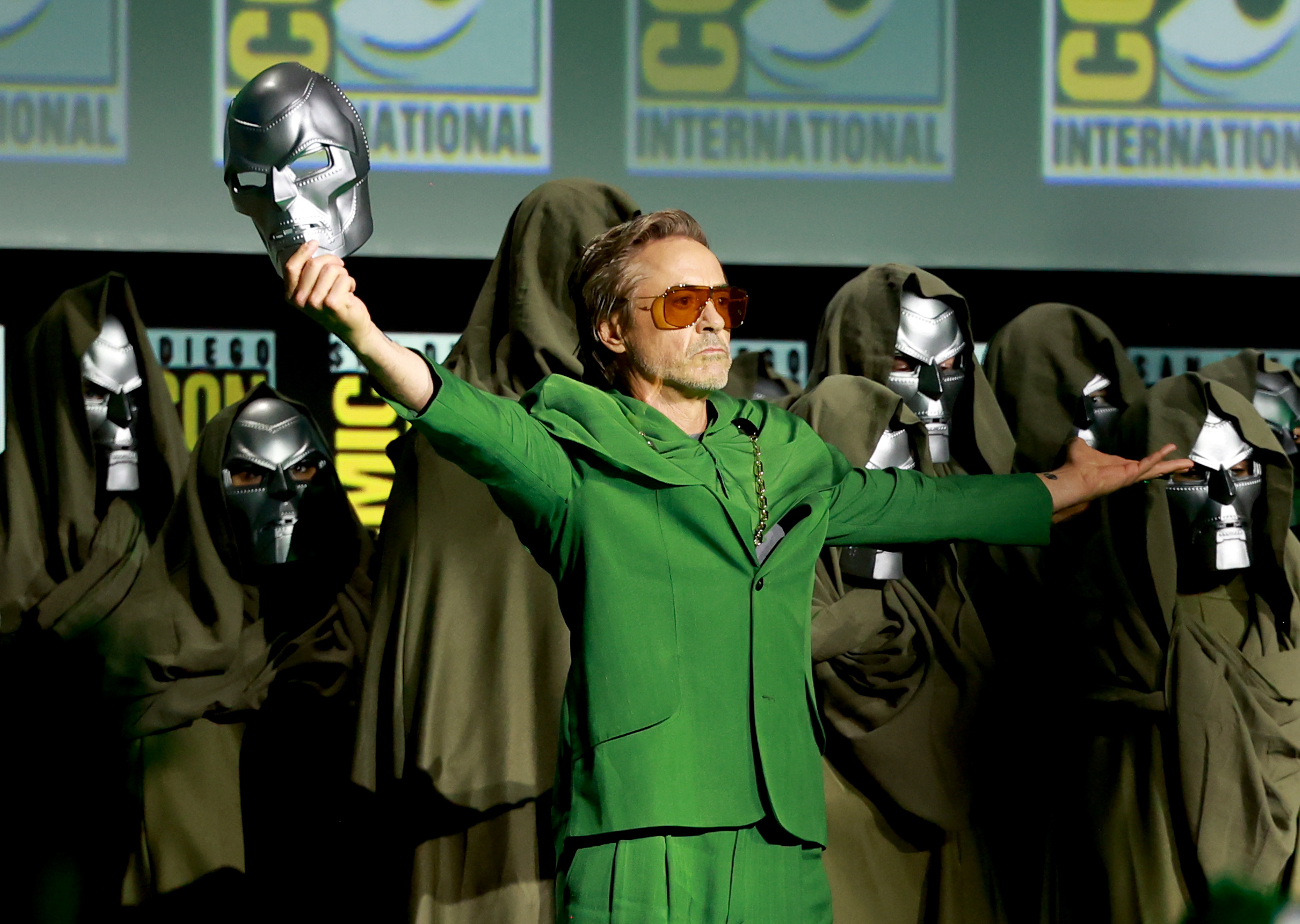 Robert Downey Jr. onstage at the Marvel Studios panel during Comic-Con in San Diego over the weekend.