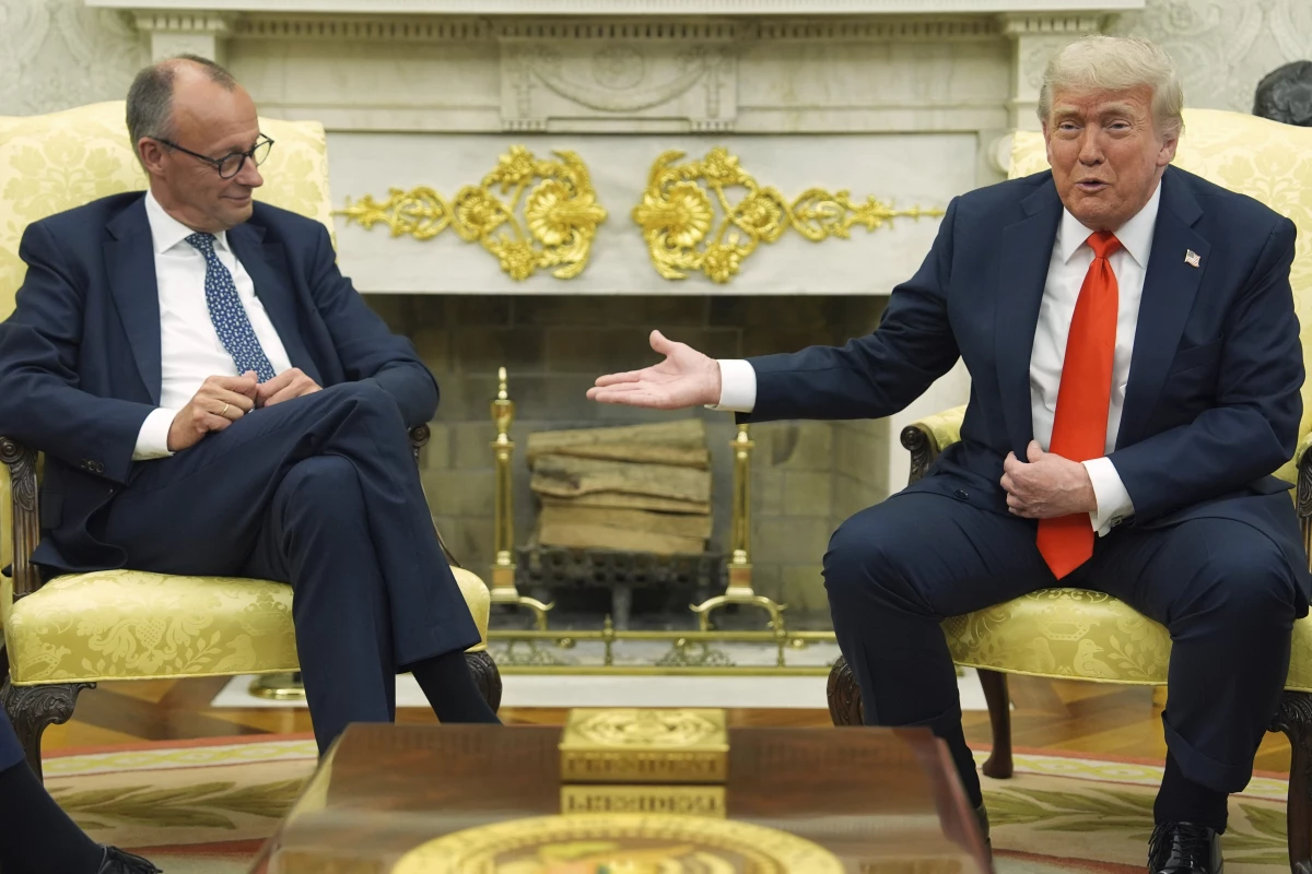 President Donald Trump, right, meets Germany's Chancellor Friedrich Merz in the Oval Office of the White House on Thursday.
