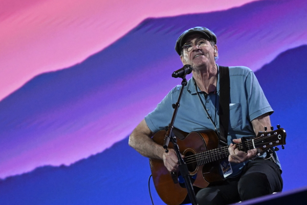 US musician James Taylor performs a sound check on the first day of the Democratic National Convention in Chicago, Illinois. Taylor was bumped from the program due to time constraints.