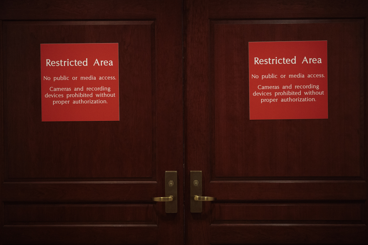 Doors to part of the U.S. Capitol containing a sensitive compartmented information facility, or SCIF, are seen in 2019.