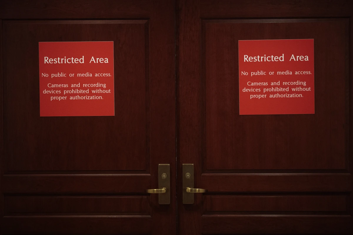 Doors to part of the U.S. Capitol containing a sensitive compartmented information facility, or SCIF, are seen in 2019.