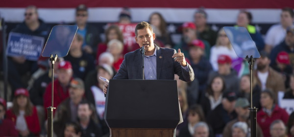 President-Elect Donald Trump has chosen former Wisconsin congressman Sean Duffy, seen here speaking at a rally in 2018, to be secretary of the Department of Transportation.