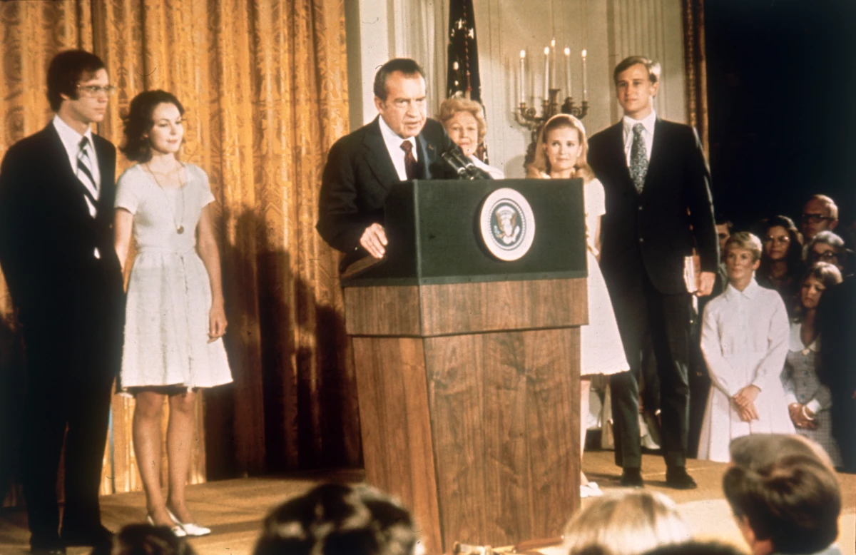 President Richard Nixon at the White House with his family after his resignation on Aug. 9, 1974.