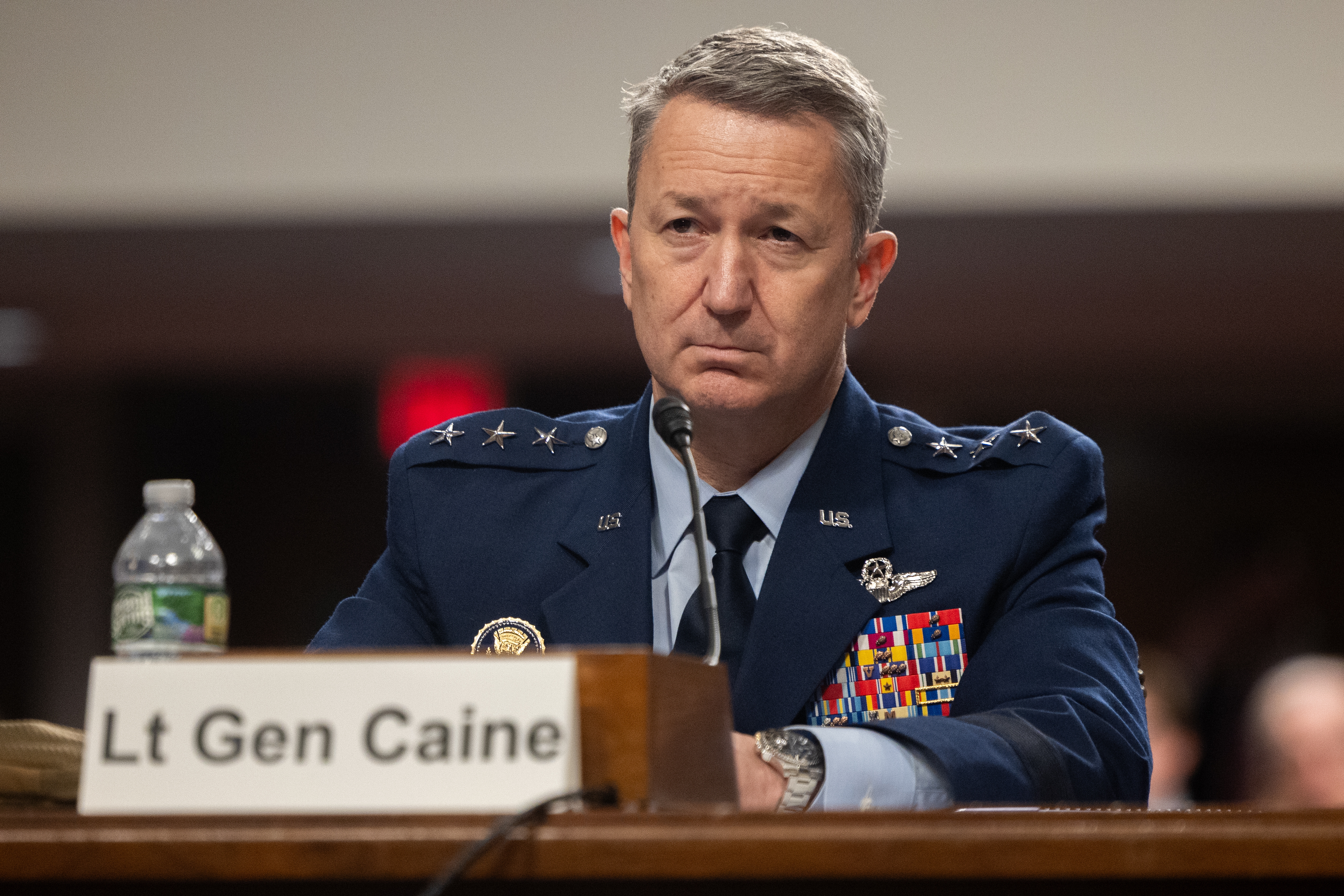 Dan Caine, now chairman of the Joint Chiefs of Staff, testifies during his Senate Armed Services Committee confirmation hearing on April 1.