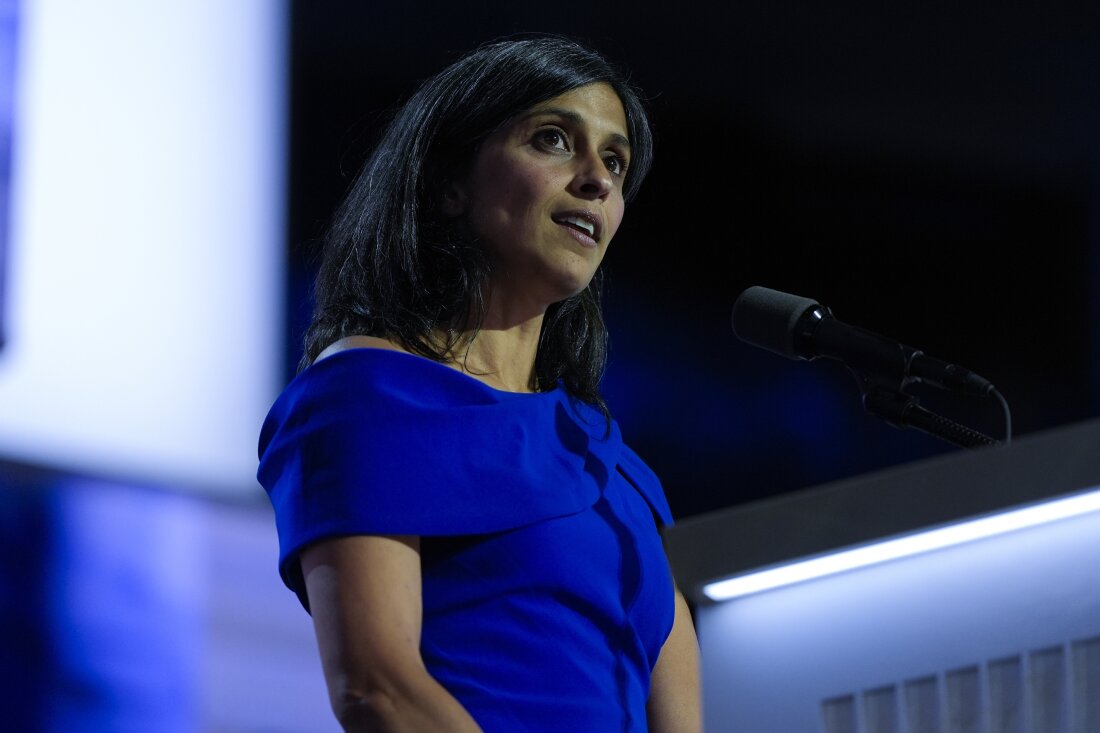 Usha Vance, wife of vice presidential nominee JD Vance, speaks during the Republican National Convention on July 17 in Milwaukee.