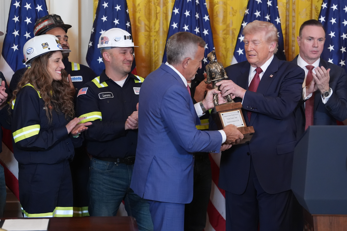 The Trump administration has taken unusual steps to support the coal industry, including ordering utilities to keep coal plants open past their planned retirement dates. At a White House event in February, the president was presented a trophy by Jim Grech, president and CEO of Peabody Energy and chair of the National Coal Council.